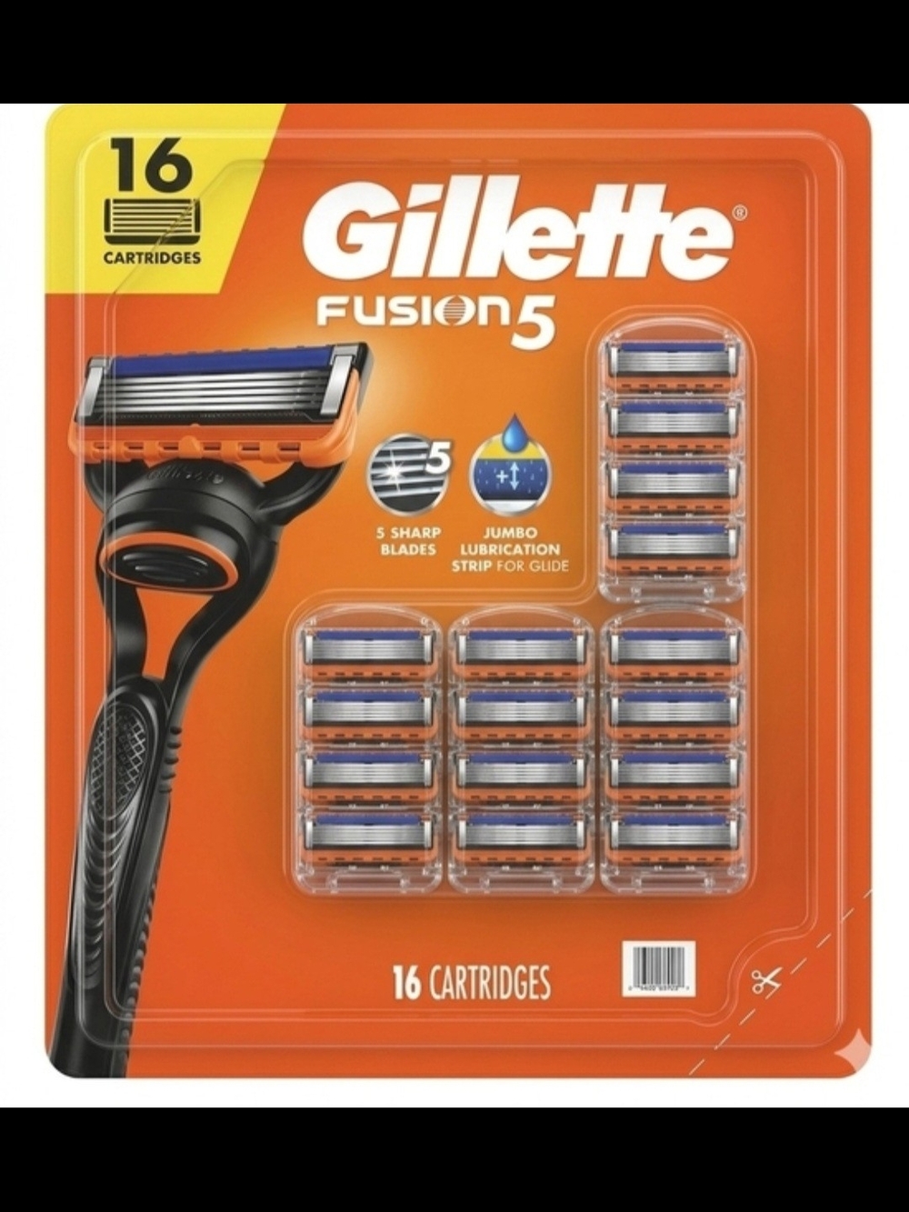 Gillette Fusion5 Men’s Razor Blades – Orange and Blue (16 Cartridges)